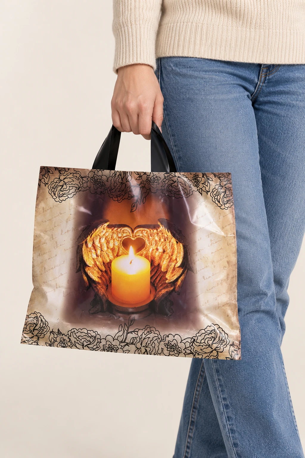 Pungi cu imprimeu lumânare 35 × 30 cm – mâner cu buclă