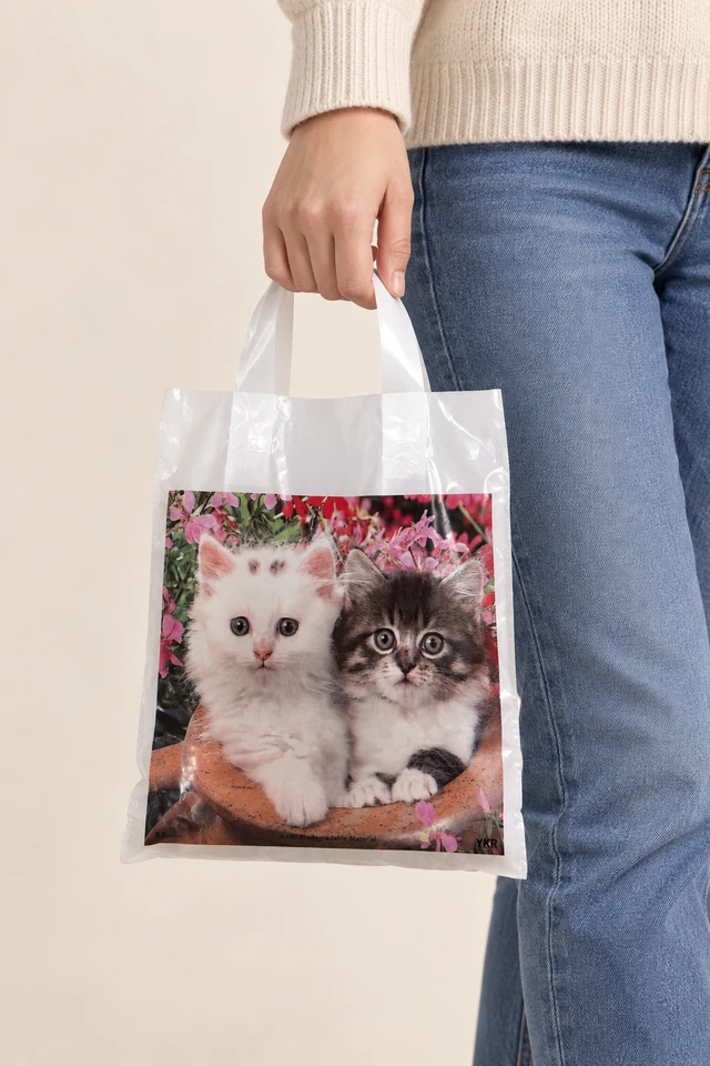 Pungi cu imprimeu pisici 25 × 30 cm – mâner cu buclă