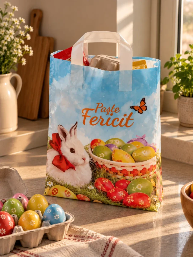 Pungi cu imprimeu de Paște 30 × 40 cm – mâner tip buclă