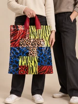 Pungi cu imprimeu animal print multicolor 38 × 38 cm – mâner cu buclă