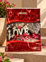 Pungi cu imprimeu „Love” – model 2 – 40 × 50 cm – mâner decupat