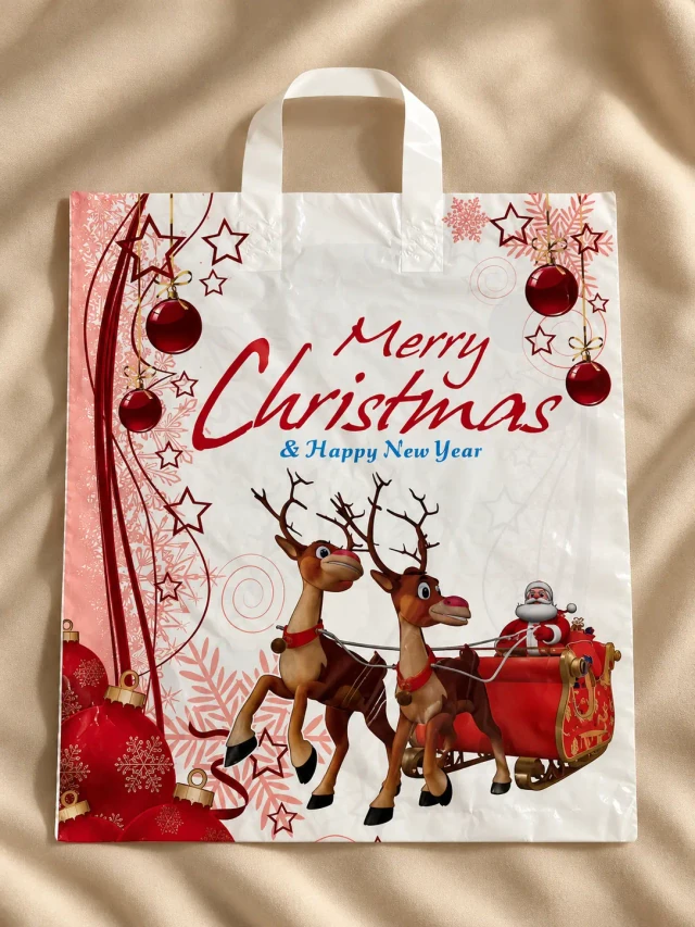 Pungi cu imprimeu reni 40 × 50 cm – mâner tip buclă
