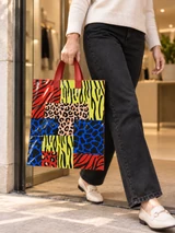 Pungi cu imprimeu animal print multicolor 38 × 38 cm – mâner cu buclă