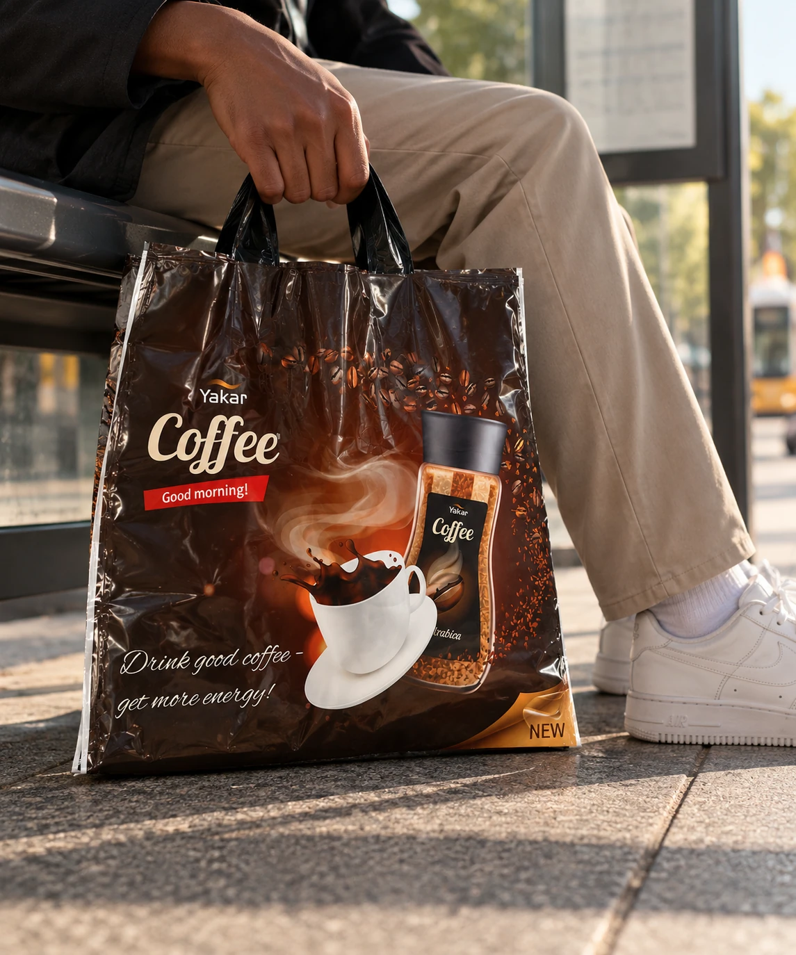 Pungi cu imprimeu cafea 30 × 40 cm – mâner cu buclă