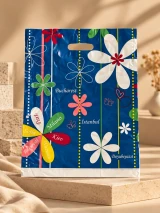 Pungi cu imprimeu floral 40 × 50 cm – mâner decupat