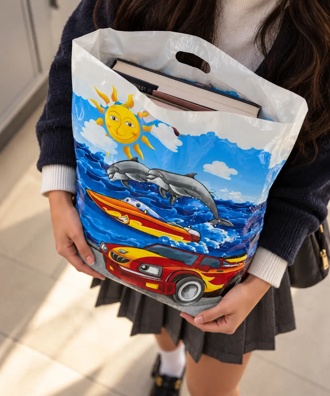 Pungi cu imprimeu mașină 40 × 50 cm – mâner decupat