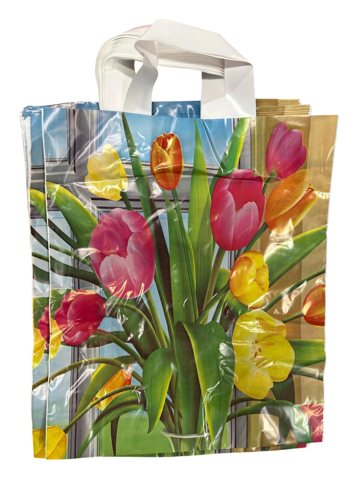 Pungi cu imprimeu trandafiri 30 × 40 cm – mâner cu buclă
