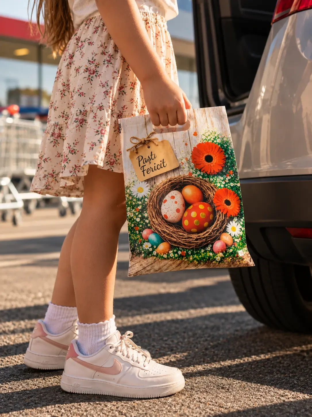 Pungi de Paște cu imprimeu ouă 25 × 30 cm – mâner tip buclă