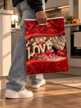 Pungi cu imprimeu „Love” – model 2 – 40 × 50 cm – mâner decupat
