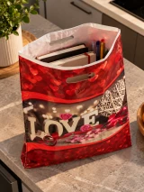 Pungi cu imprimeu „Love” – model 2 – 40 × 50 cm – mâner decupat