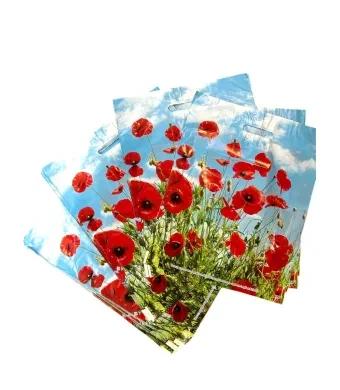 Pungi cu imprimeu maci 40 × 50 cm – mâner decupat